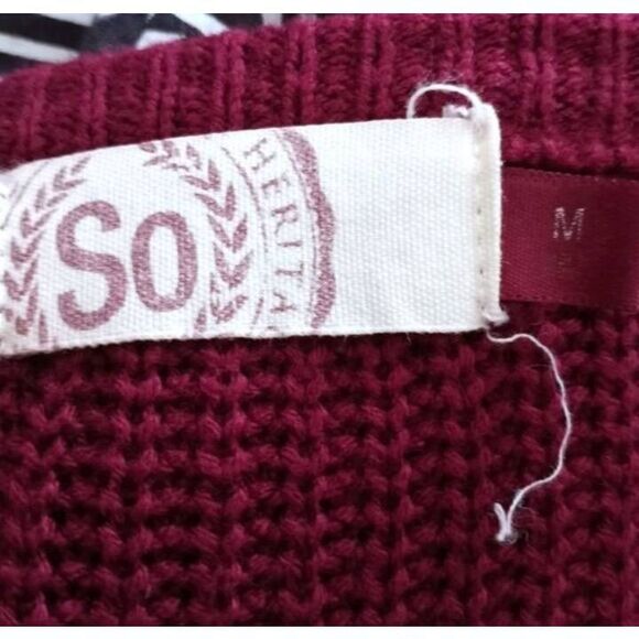 SO BURGUNDY RIBBED V-NECK SWEATER SZ.M EUC. - Picture 5 of 7